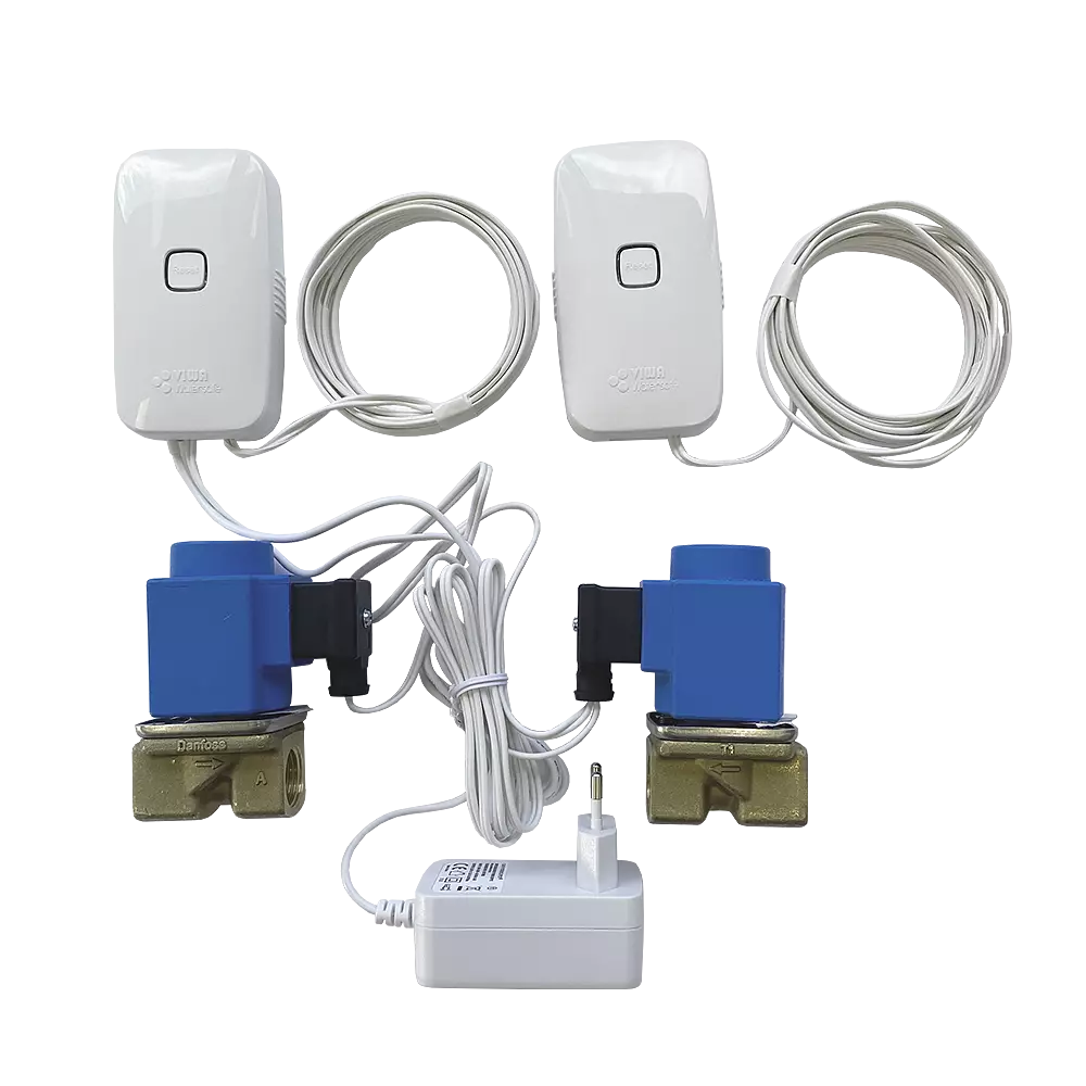 Läckagebrytare trådlöst, två ventiler 1/2", batteridriven sensor