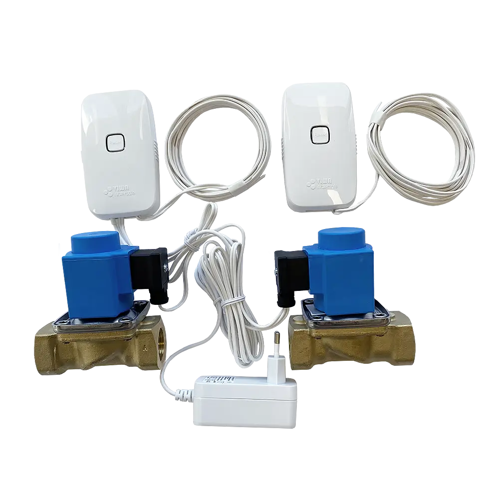 Läckagebrytare trådlöst, två ventiler 3/4", batteridriven sensor