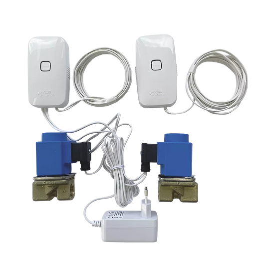 Läckagebrytare trådlöst, två ventiler 1/2", batteridriven sensor